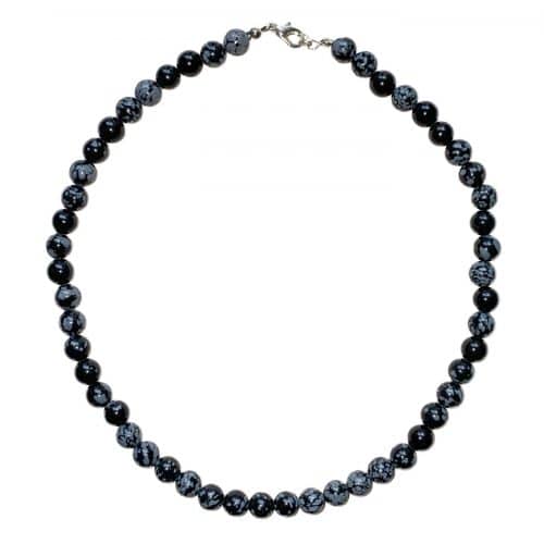 Collier en Obsidienne Flocons de Neige - Pierres Boules 8mm - Boutique de Minéraux | Lithothérapie en Ligne