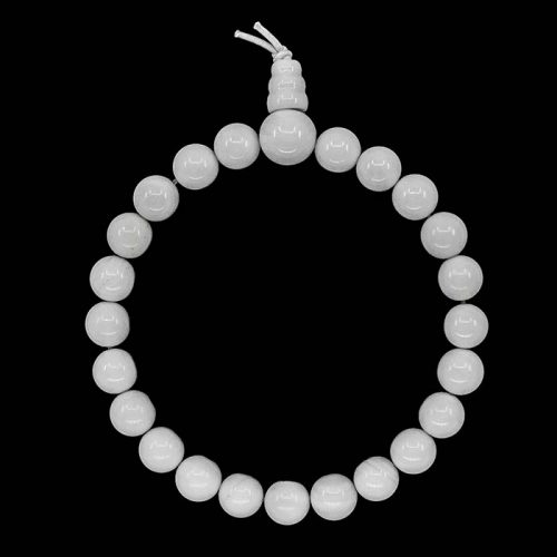 Bracelet Tibétain en Jade Blanc - Pierres Boules 8 mm